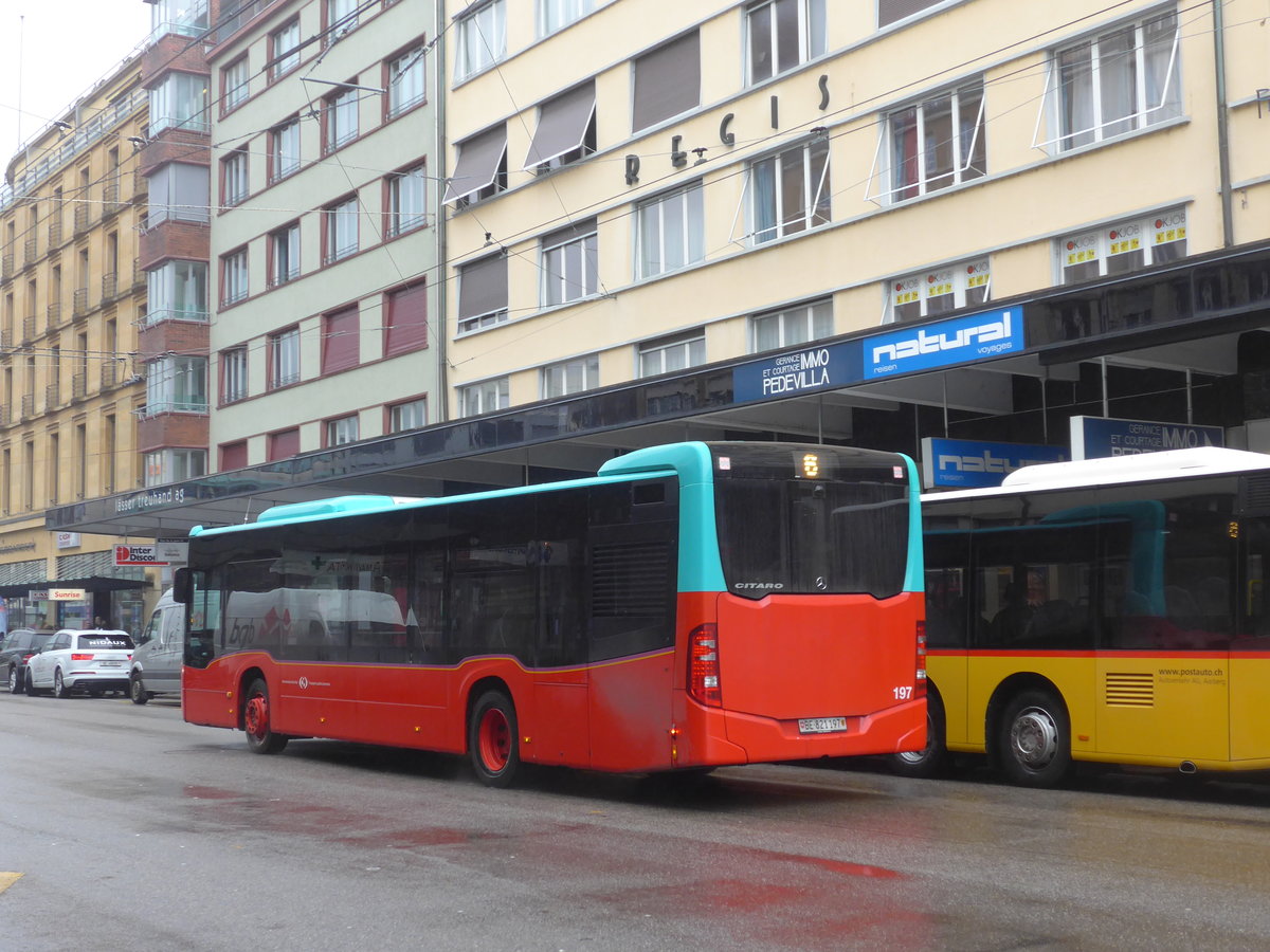 (188'706) - VB Biel - Nr. 197/BE 821'197 - Mercedes am 15. Februar 2018 beim Bahnhof Biel