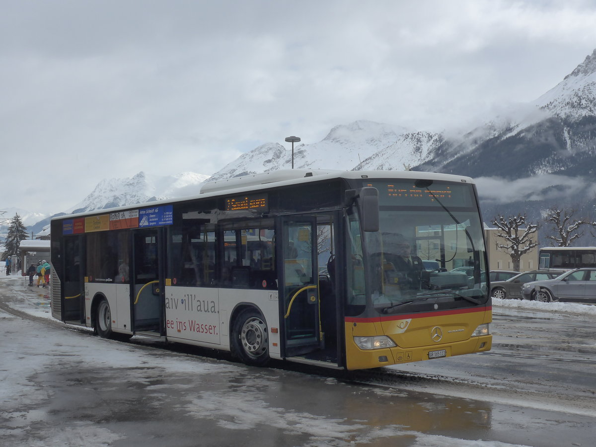 (188'743) - PostAuto Graubnden - GR 165'111 - Mercedes am 16. Februar 2018 beim Bahnhof Scuol-Tarasp