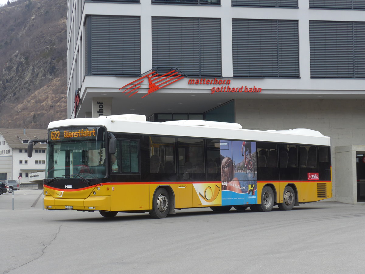(189'041) - PostAuto Wallis - VS 32'092 - Scania/Hess (ex In Albon, Visp) am 3. Mrz 2018 beim Bahnhof Brig