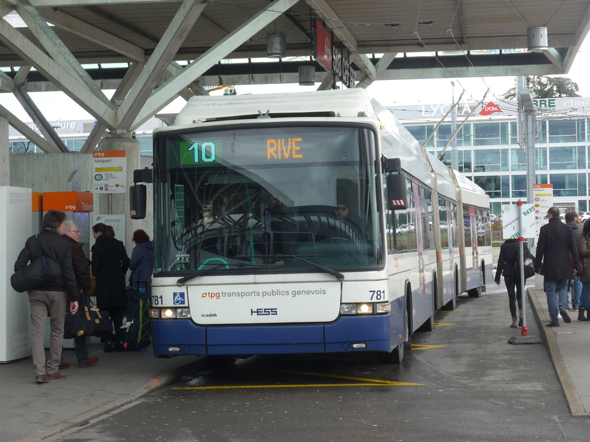 (189'296) - TPG Genve - Nr. 781 - Hess/Hess Doppelgelenktrolleybus am 12. Mrz 2018 in Genve, Aroport