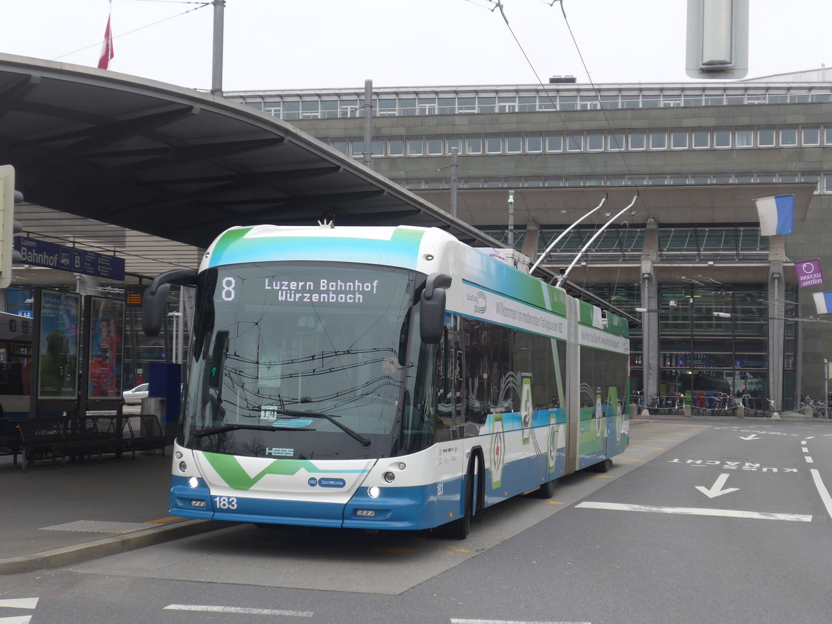 (189'299) - VBZ Zrich - Nr. 183 - Hess/Hess Gelenktrolleybus am 17. Mrz 2018 beim Bahnhof Luzern (Einsatz VBL)
