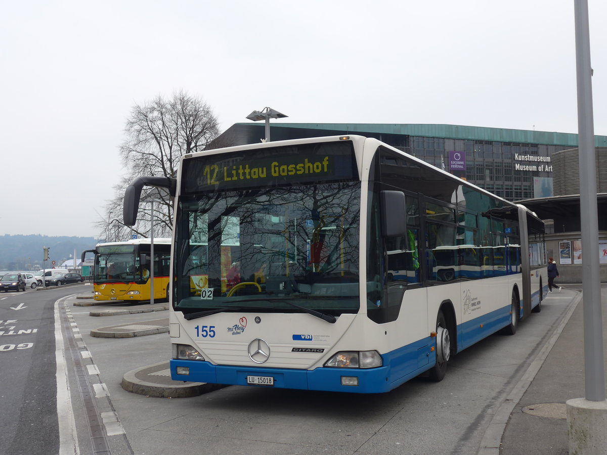 (189'303) - VBL Luzern - Nr. 155/LU 15'018 - Mercedes am 17. Mrz 2018 beim Bahnhof Luzern