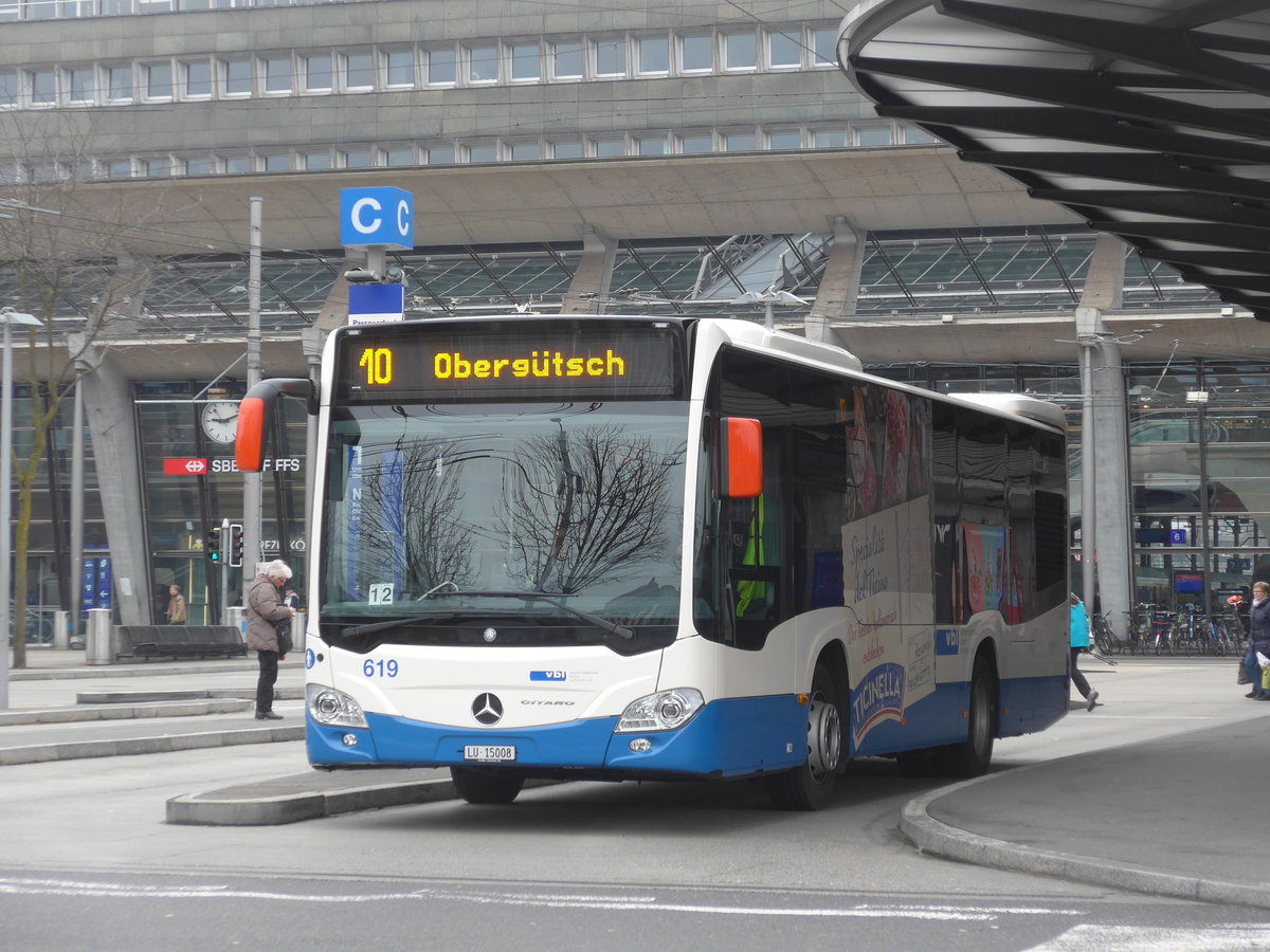 (189'306) - VBL Luzern - Nr. 619/LU 15'008 - Mercedes am 17. Mrz 2018 beim Bahnhof Luzern