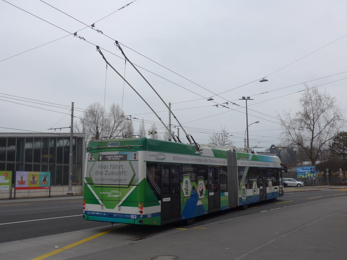(189'345) - VBZ Zrich - Nr. 183 - Hess/Hess Gelenktrolleybus am 17. Mrz 2018 in Luzern, Weinbergli (Einsatz VBL)