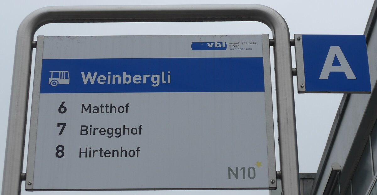 (189'347) - vbl-Haltestellenschild - Luzern, Weinbergli - am 17. Mrz 2018