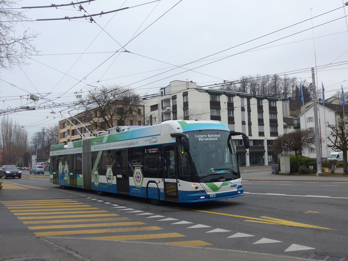 (189'351) - VBZ Zrich - Nr. 183 - Hess/Hess Gelenktrolleybus am 17. Mrz 2018 in Luzern, Weinbergli (Einsatz VBL)