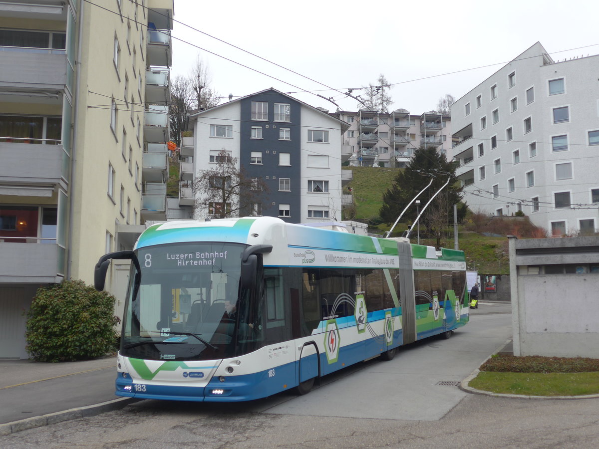 (189'352) - VBZ Zrich - Nr. 183 - Hess/Hess Gelenktrolleybus am 17. Mrz 2018 in Luzern, Wrzenbach (Einsatz VBL)