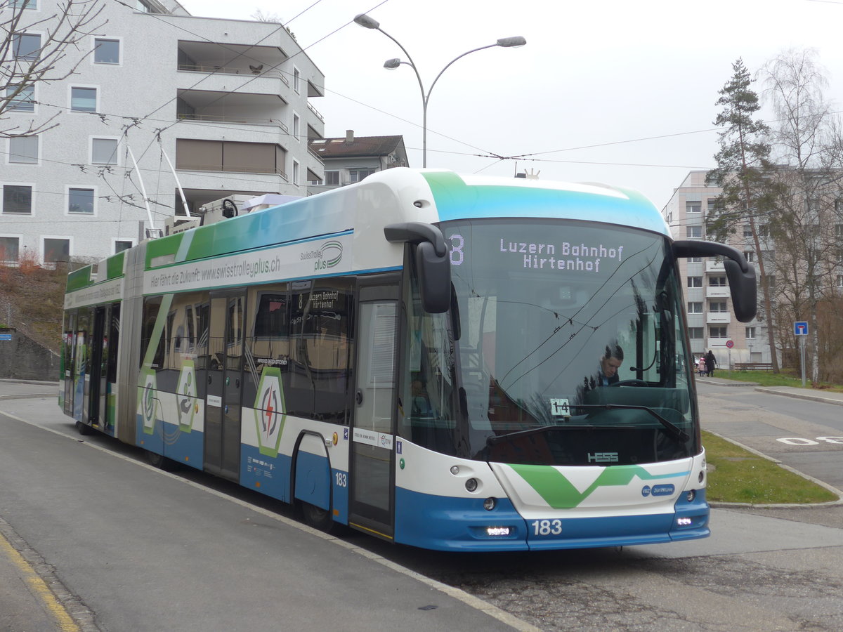(189'354) - VBZ Zrich - Nr. 183 - Hess/Hess Gelenktrolleybus am 17. Mrz 2018 in Luzern, Wrzenbach (Einsatz VBL)