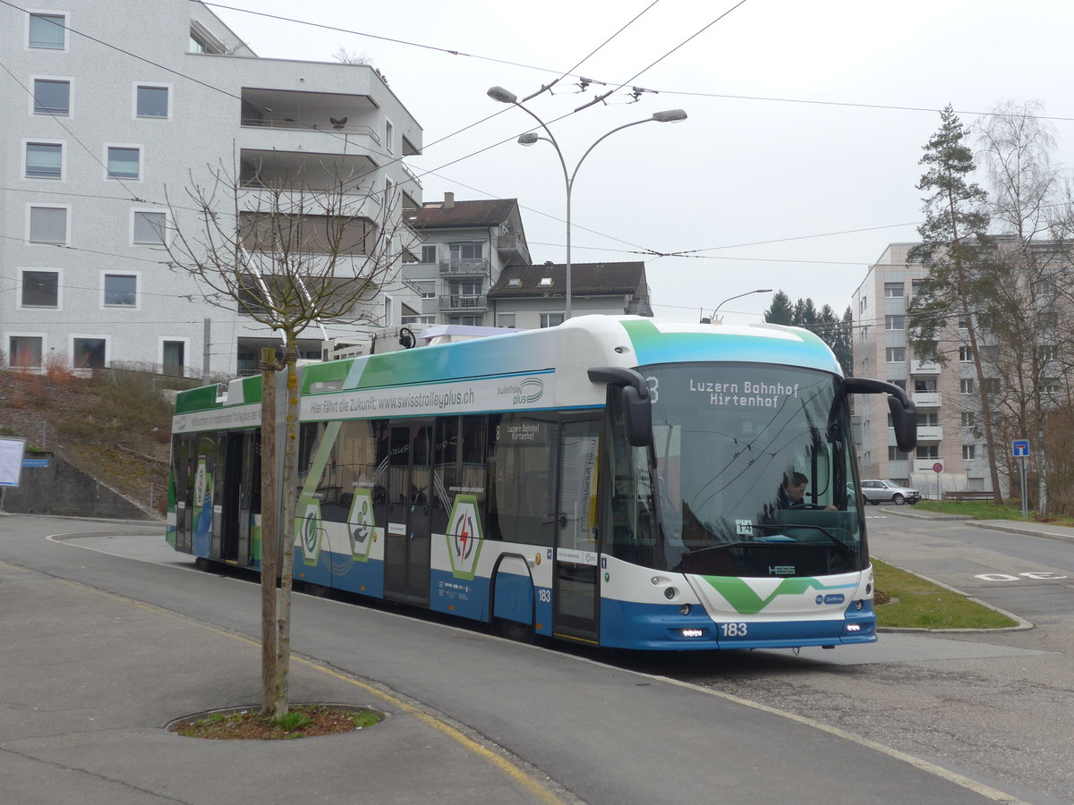 (189'358) - VBZ Zrich - Nr. 183 - Hess/Hess Gelenktrolleybus am 17. Mrz 2018 in Luzern, Wrzenbach (Einsatz VBL)