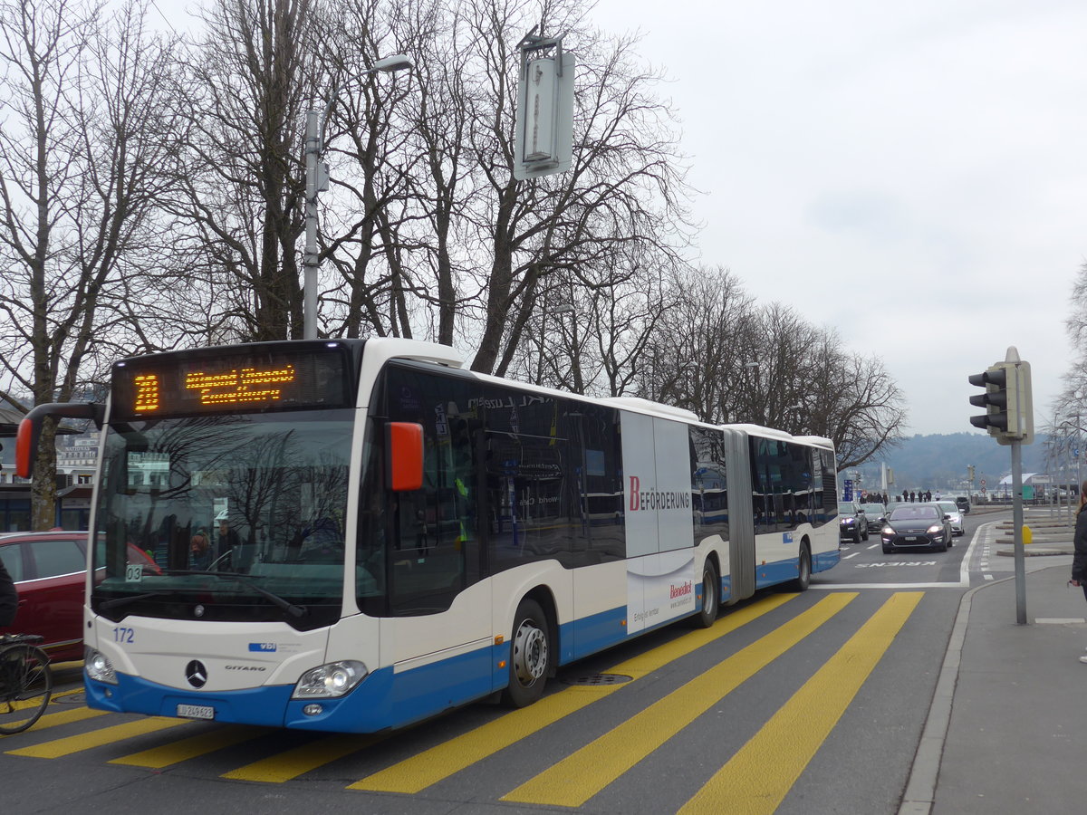 (189'386) - VBL Luzern - Nr. 172/LU 249'623 - Mercedes am 17. Mrz 2018 beim Bahnhof Luzern