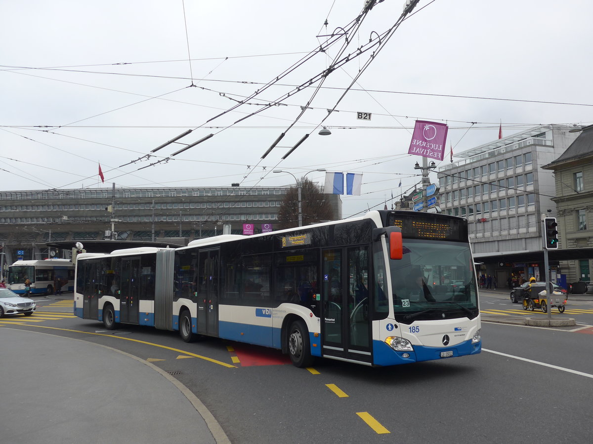 (189'395) - VBL Luzern - Nr. 185/LU 15'012 - Mercedes am 17. Mrz 2018 beim Bahnhof Luzern