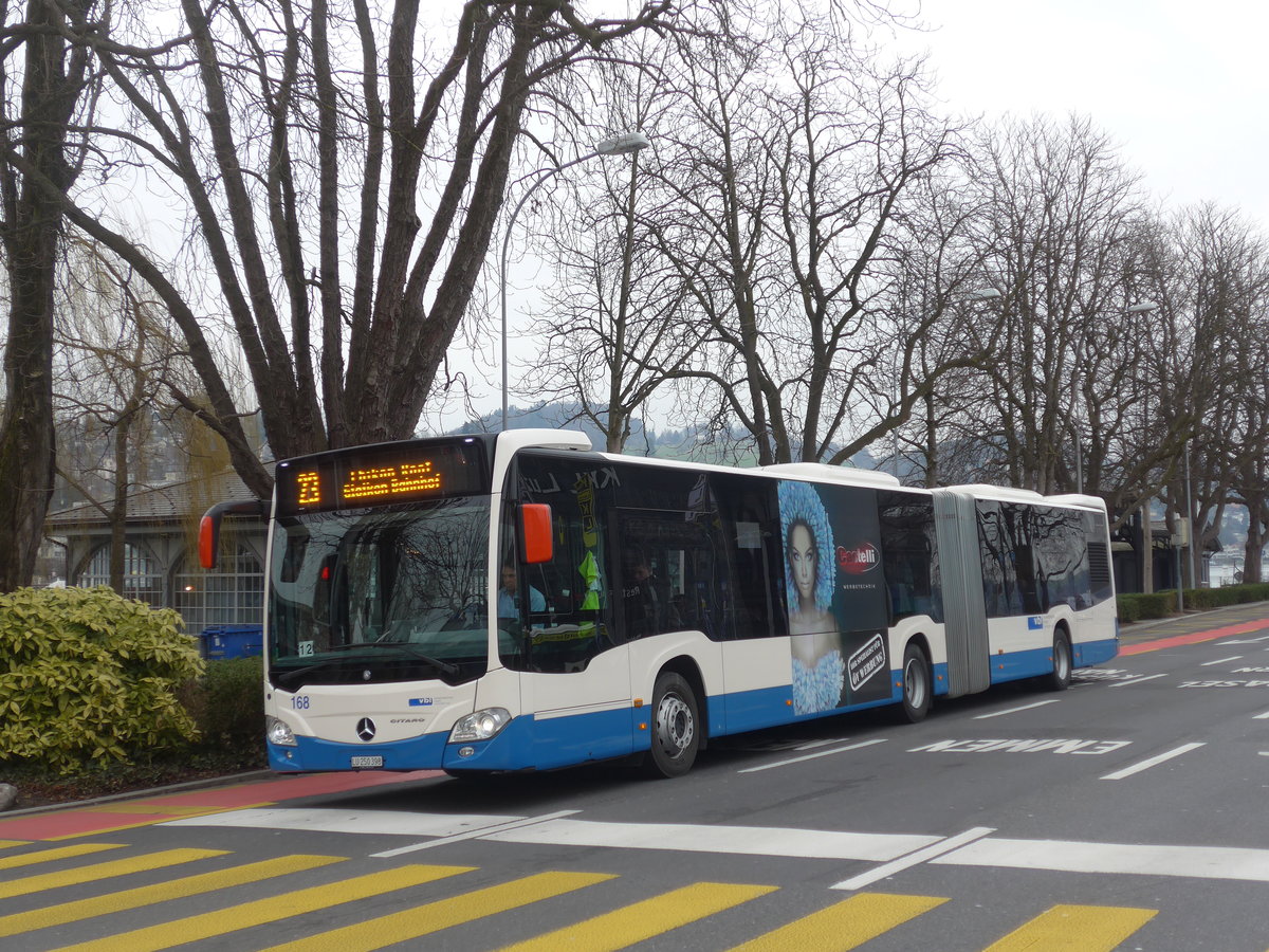 (189'416) - VBL Luzern - Nr. 168/LU 250'398 - Mercedes am 17. Mrz 2018 beim Bahnhof Luzern