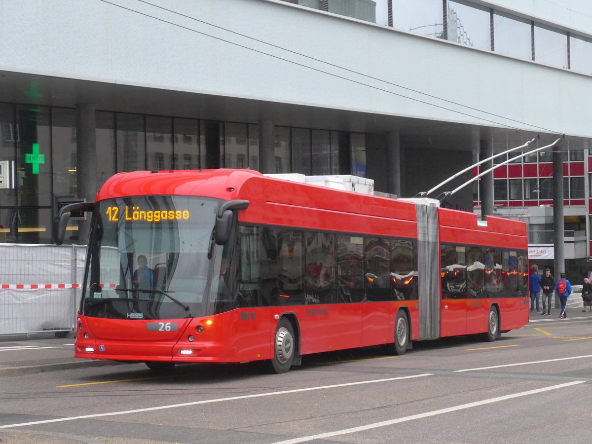 (189'422) - Bernmobil, Bern - Nr. 26 - Hess/Hess Gelenktrolleybus am 17. Mrz 2018 in Bern, Schanzenstrasse
