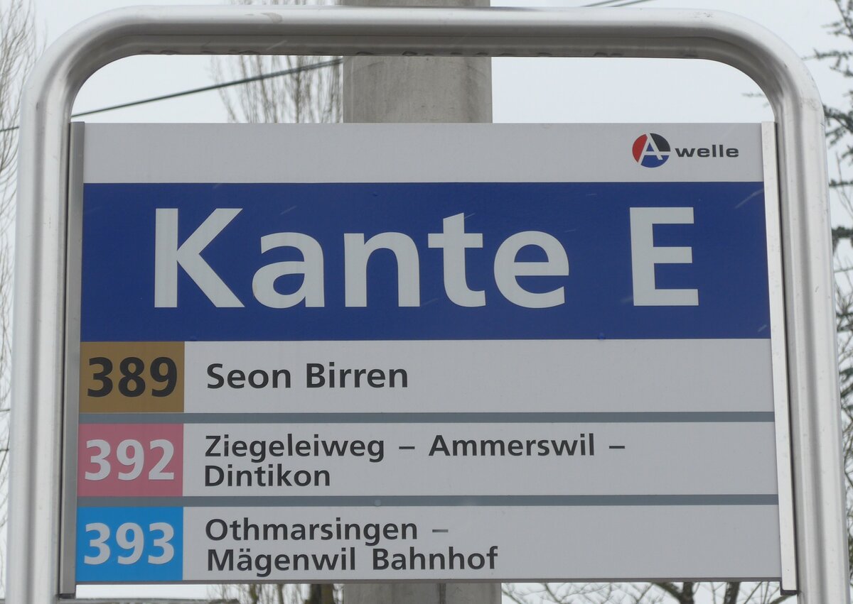 (189'534) - A-welle-Haltestellenschild - Lenzburg, Bahnhof - am 19. Mrz 2018