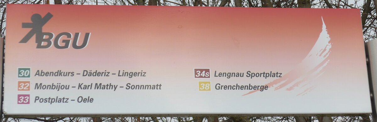 (189'630) - BGU-Haltestellenschild - Grenchen, Bahnhof Sd - am 26. Mrz 2018