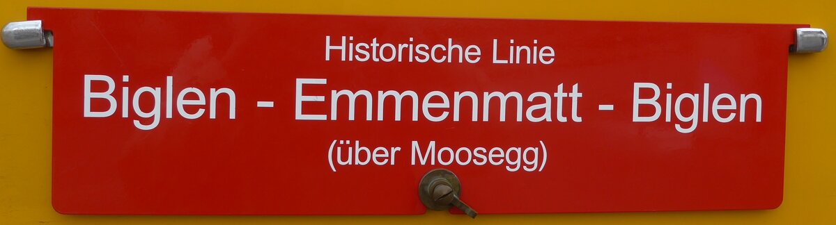(189'804) - Routentafel - Historische Linie Biglen-Emmenmatt-Birglen (ber Moosegg) am 1. April 2018 beim Bahnhof Biglen