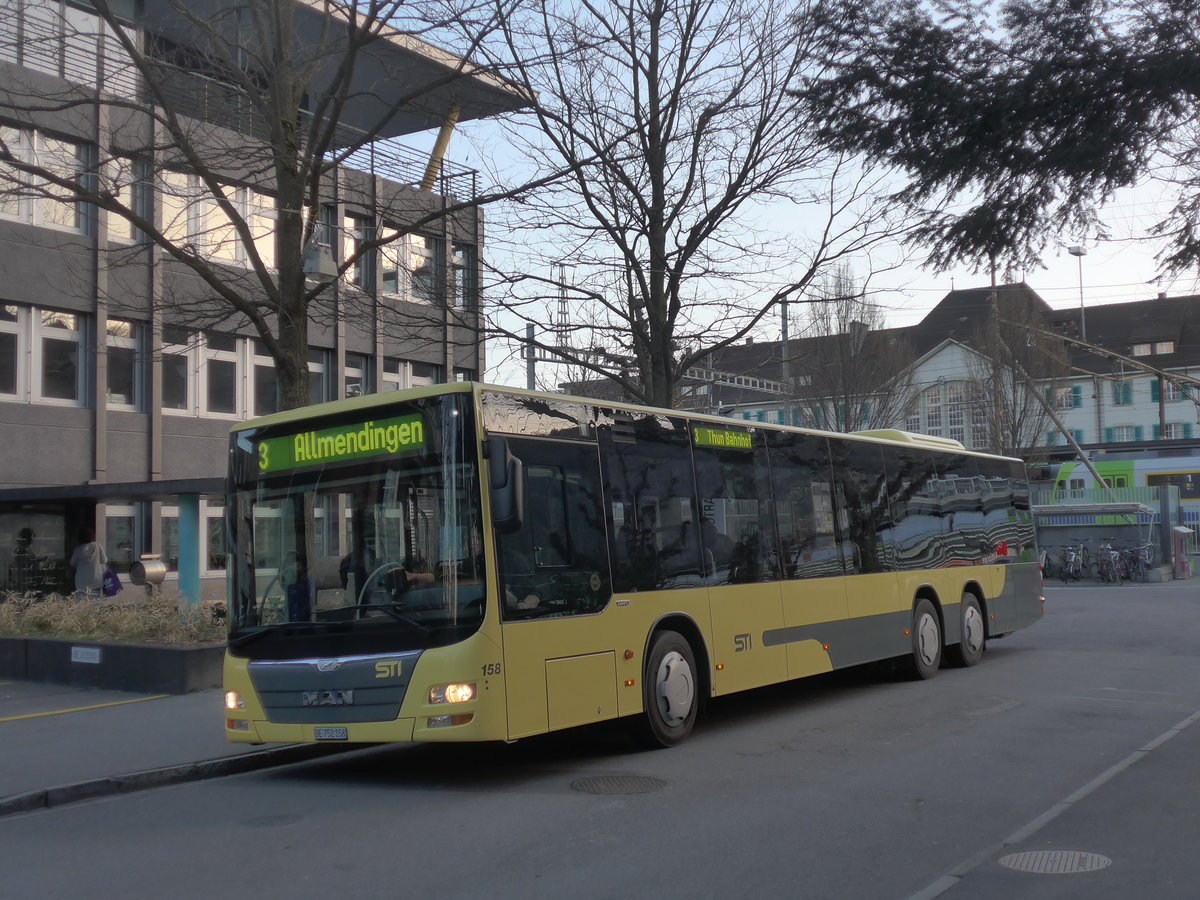 (190'000) - STI Thun - Nr. 158/BE 752'158 - MAN am 7. April 2018 beim Bahnhof Thun (prov. Haltestelle)
