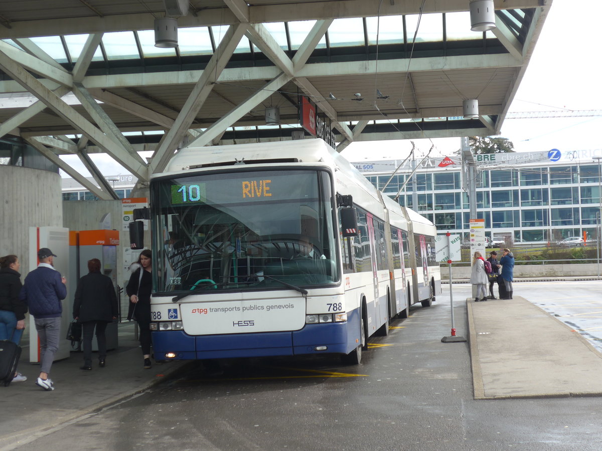 (19'266) - TPG Genve - Nr. 788 - Hess/Hess Doppelgelenktrolleybus am 12. Mrz 2018 in Genve, Aroport