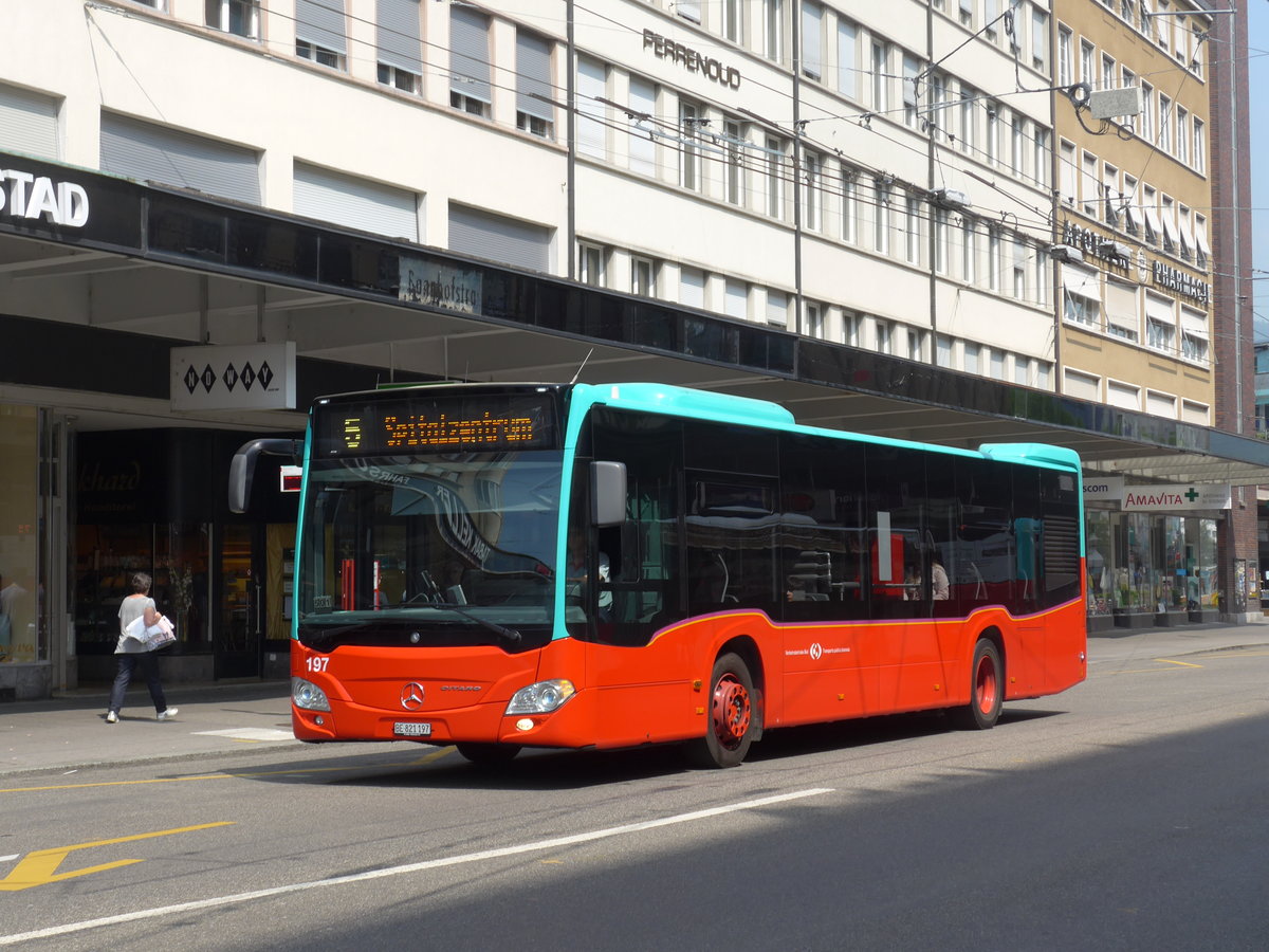 (192'808) - VB Biel - Nr. 197/BE 821'197 - Mercedes am 6. Mai 2018 beim Bahnhof Biel