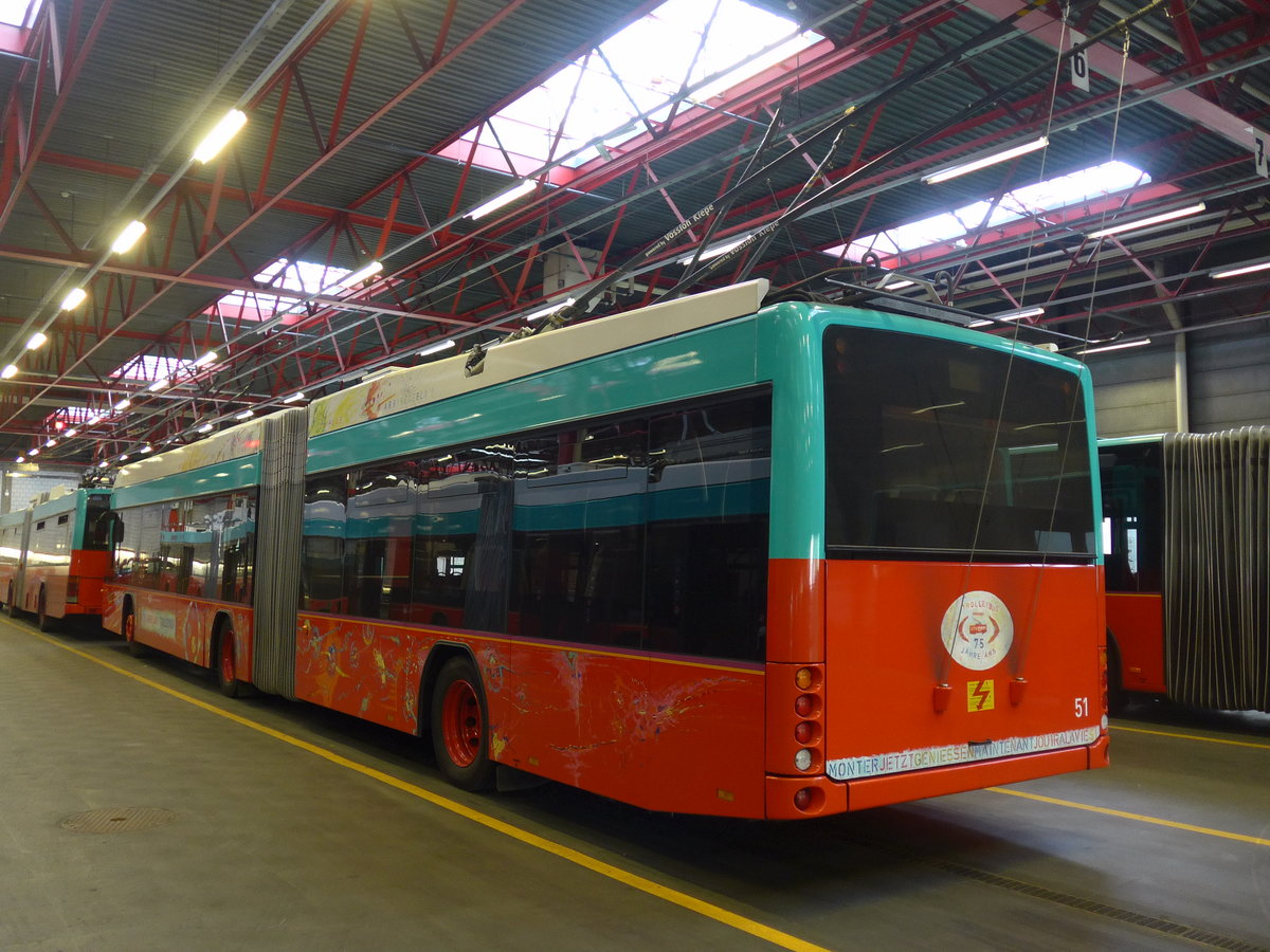 (192'833) - VB Biel - Nr. 51 - Hess/Hess Gelenktrolleybus am 6. Mai 2018 in Biel, Depot