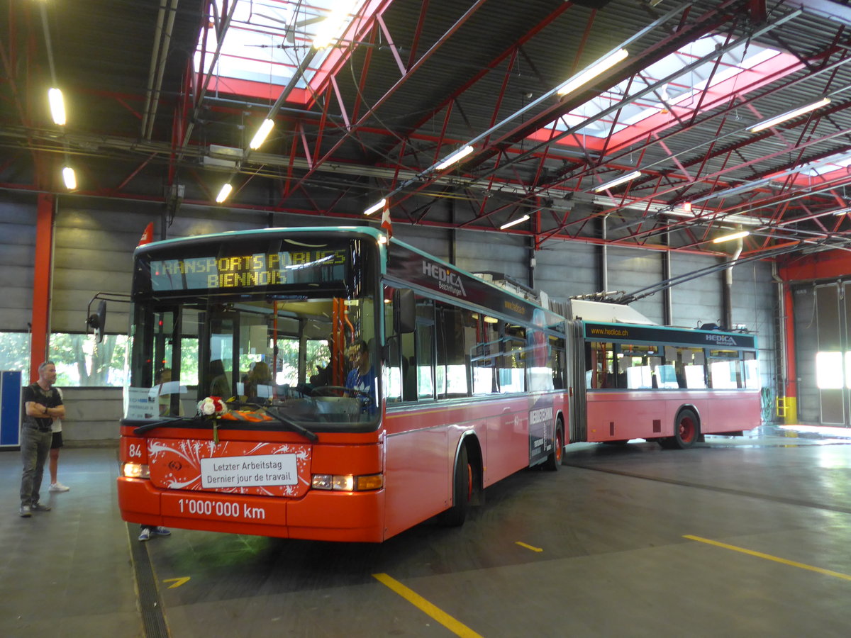 (192'845) - VB Biel - Nr. 84 - NAW/Hess Gelenktrolleybus am 6. Mai 2018 in Biel, Depot