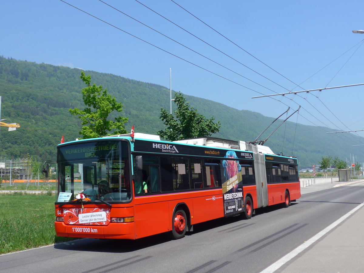 (192'860) - VB biel - Nr. 84 - NAW/Hess Gelenktrolleybus am 6. Mai 2018 in Biel, Stadien
