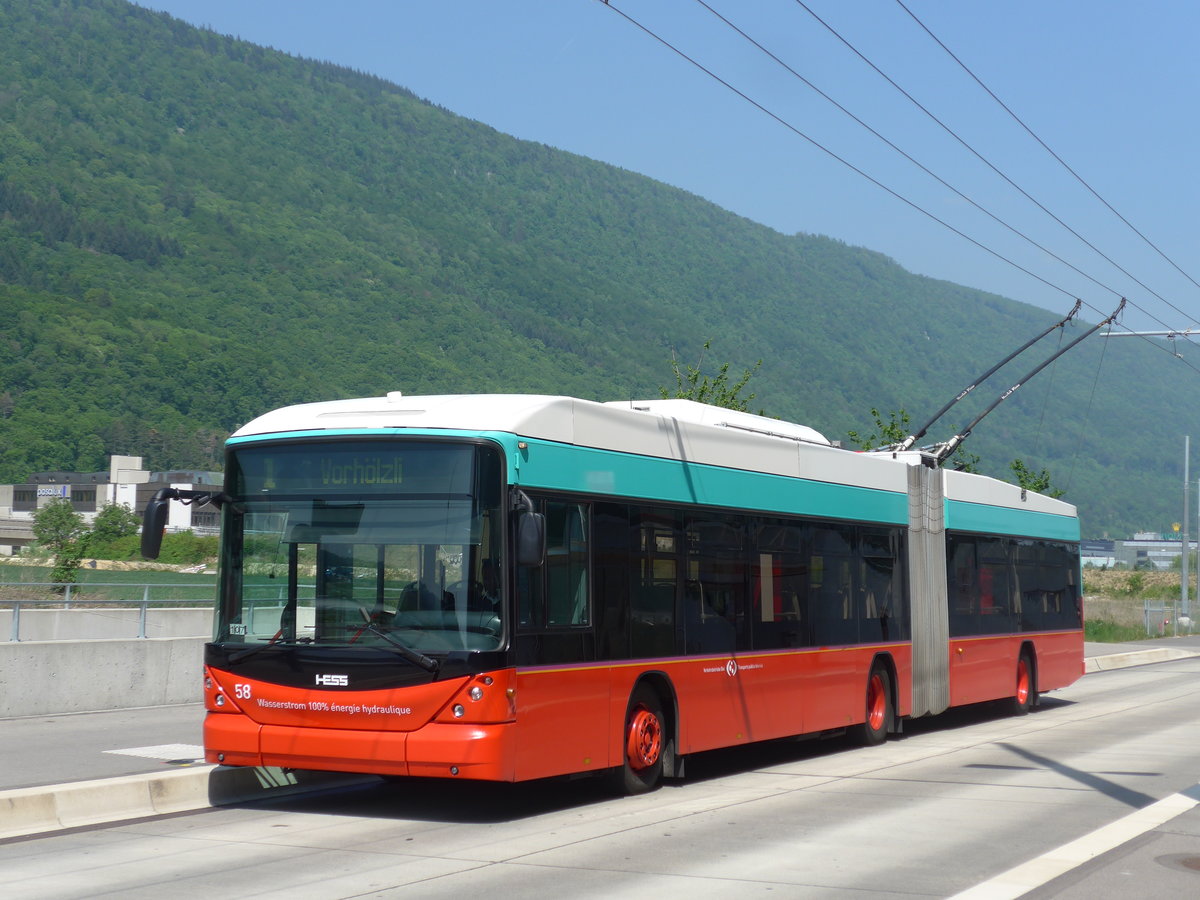 (192'878) - VB Biel - Nr. 58 - Hess/Hess Gelenktrolleybus am 6. Mai 2018 in Biel, Stadien
