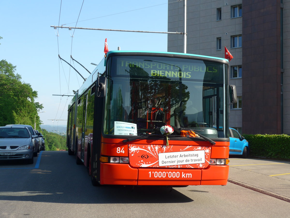 (192'914) - VB Biel - Nr. 84 - NAW/Hess Gelenktrolleybus am 6. Mai 2018 in Biel, Vorhlzli