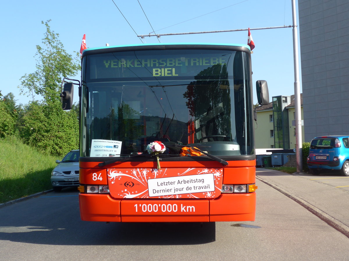 (192'917) - VB Biel - Nr. 84 - NAW/Hess Gelenktrolleybus am 6. Mai 2018 in Biel, Vorhlzli