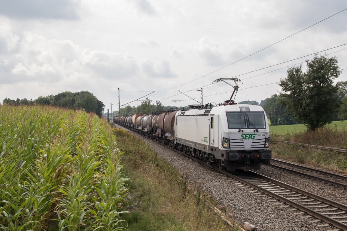 193 204 mit einem Kesselwagenzug am 20. August 2015 bei Hilperting.