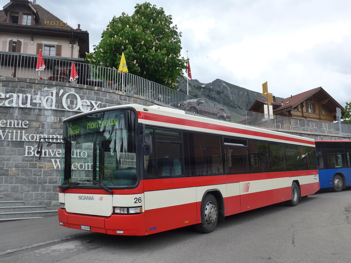 (193'282) - Lathion, Sion - Nr. 26/VS 478'999 - Scania/Hess (ex AAGS Schwyz Nr. 12) am 21. Mai 2018 beim Bahnhof Chteau-d'Oex