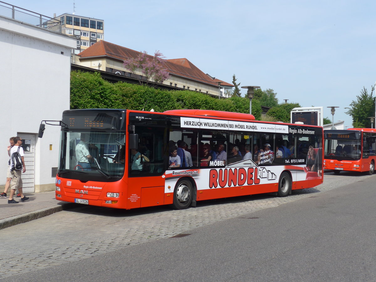 (193'350) - RAB Ulm - UL-A 9126 - MAN am 26. Mai 2018 beim Hafenbahnhof Friedrichshafen
