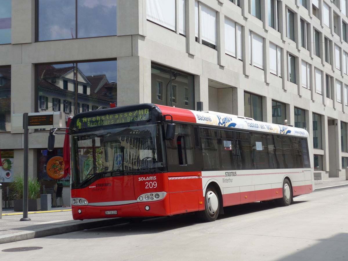 (194'059) - SW Winterthur - Nr. 209/ZH 730'209 - Solaris am 17. Juni 2018 beim Hauptbahnhof Winterthur