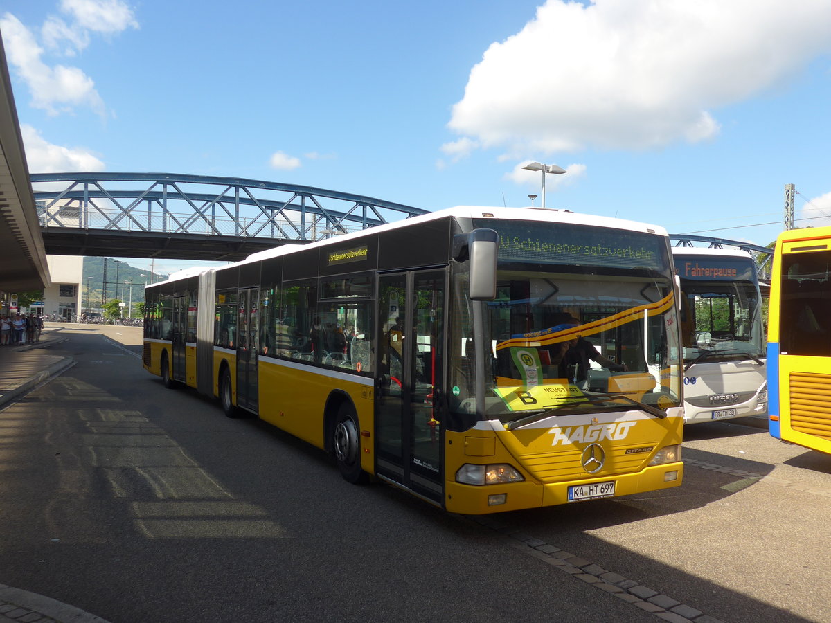 (194'151) - Hagro, Karlsruhe - KA-HT 697 - Mercedes (ex Marxer, FL-Mauren; ex Eurobus, CH-Arbon Nr. 11) am 18. Juni 2018 beim Bahnhof Freiburg