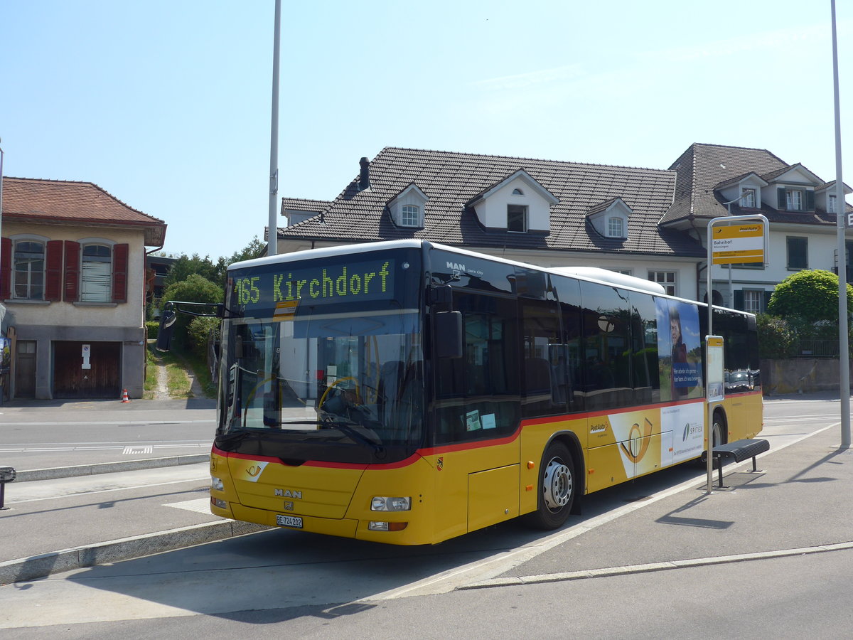 (194'509) - PostAuto Bern - Nr. 202/BE 724'202 - MAN (ex RBS Worblaufen Nr. 202) am 2. Juli 2018 beim Bahnhof Mnsingen