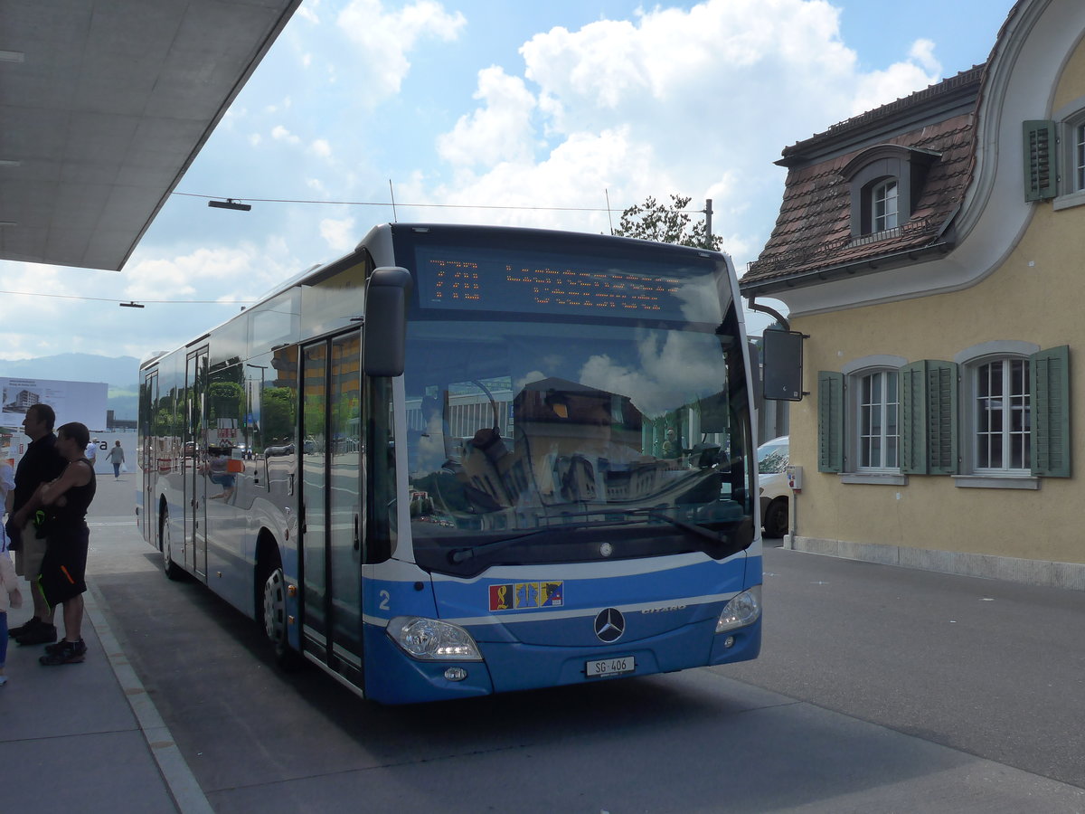 (194'577) - BLWE Wattwil - Nr. 2/SG 406 - Mercedes am 7. Juli 2018 beim Bahnhof Wattwil