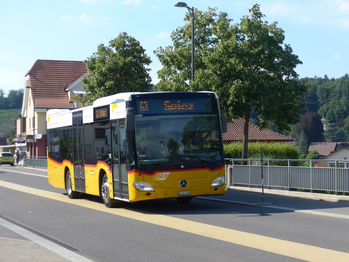 (194'739) - PostAuto Bern - BE 653'383 - Mercedes am 9. Juli 2018 beim Bahnhof Spiez