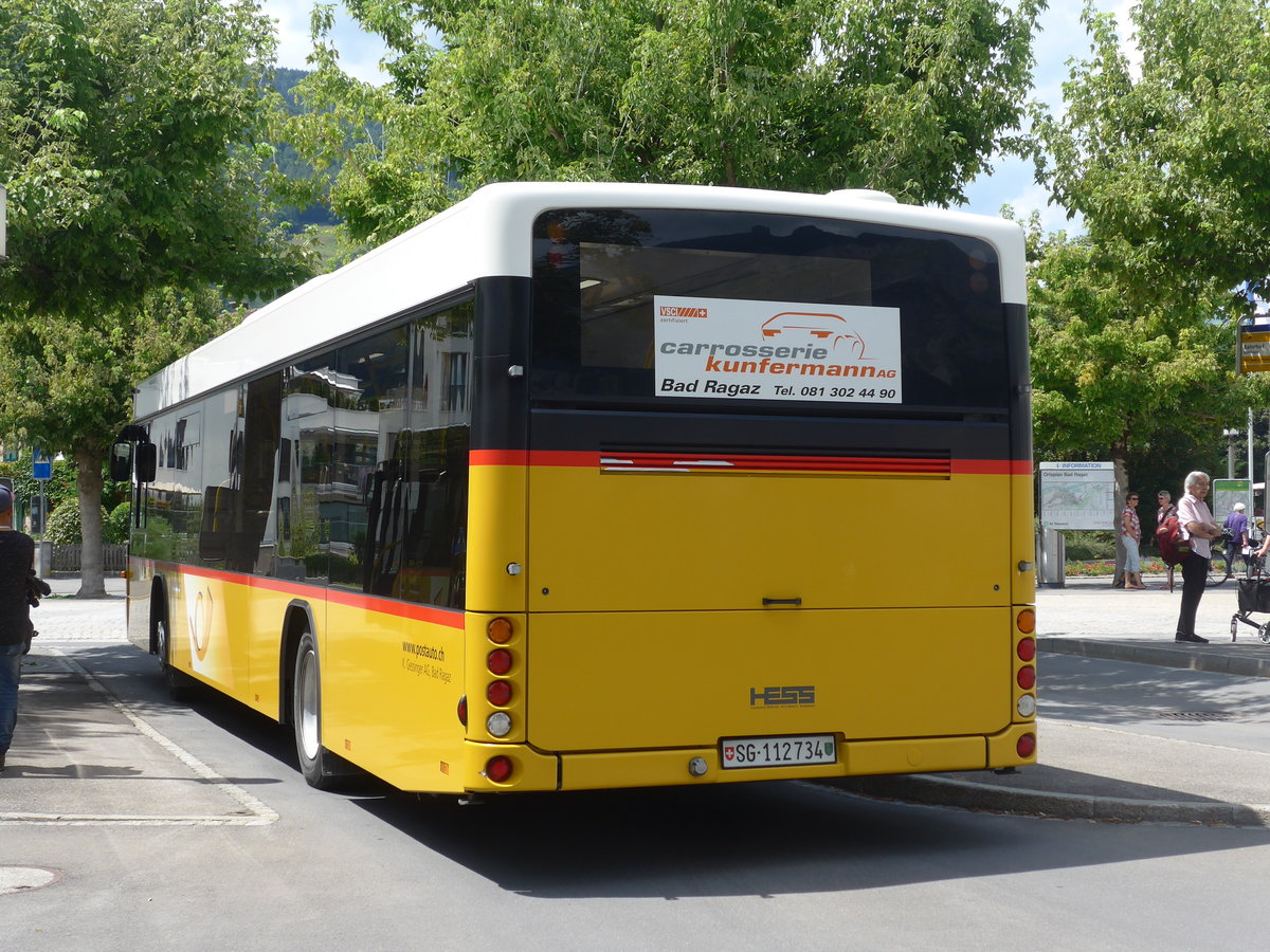 (194'860) - Gessinger, Bad Ragaz - SG 112'734 - Scania/Hess (ex Hess, Bellach) am 15. Juli 2018 beim Bahnhof Bad Ragaz
