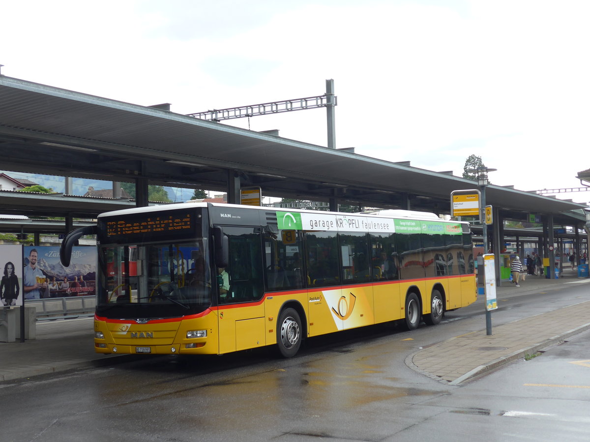 (194'952) - PostAuto Bern - BE 718'991 - MAN am 21. Juli 2018 beim Bahnhof Spiez