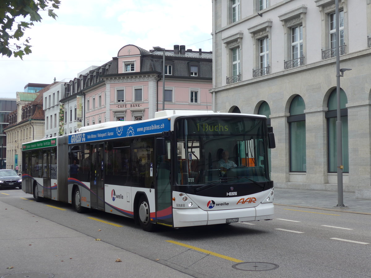 (195'101) - AAR bus+bahn, Aarau - Nr. 173/AG 374'173 - Scania/Hess am 23. Juli 2018 beim Bahnhof Aarau