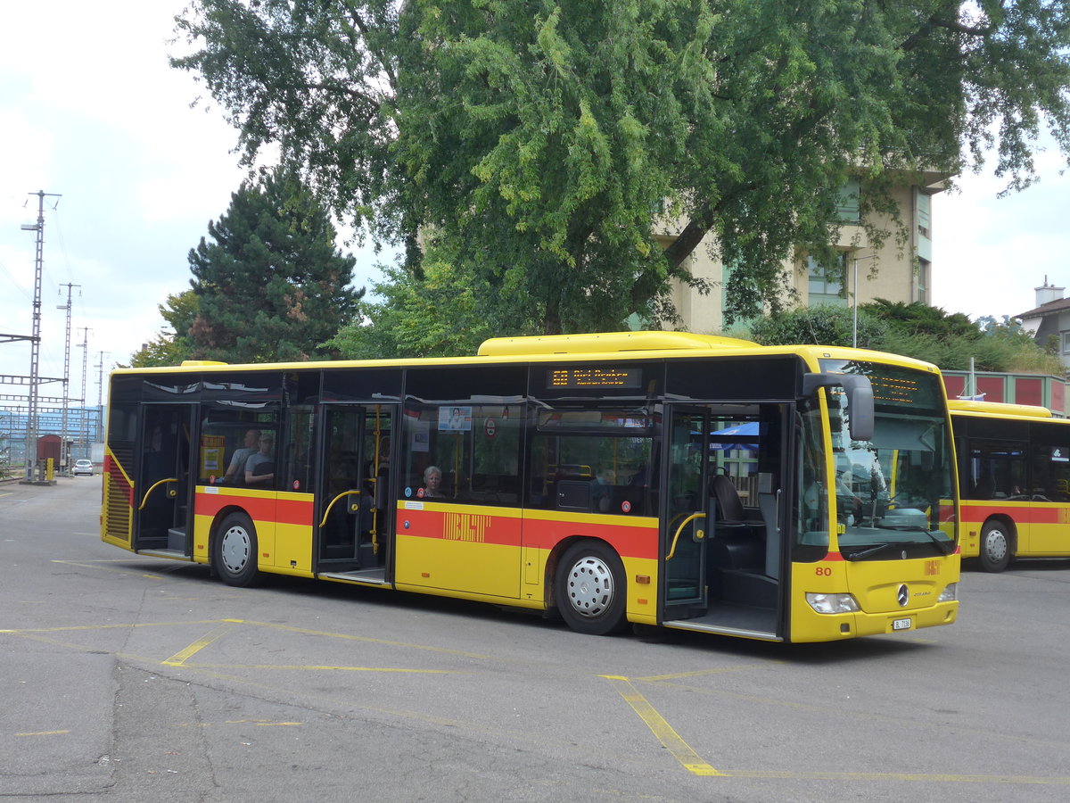 (195'154) - BLT Oberwil - Nr. 80/BL 7136 - Mercedes am 23. Juli 2018 beim Bahnhof Muttenz