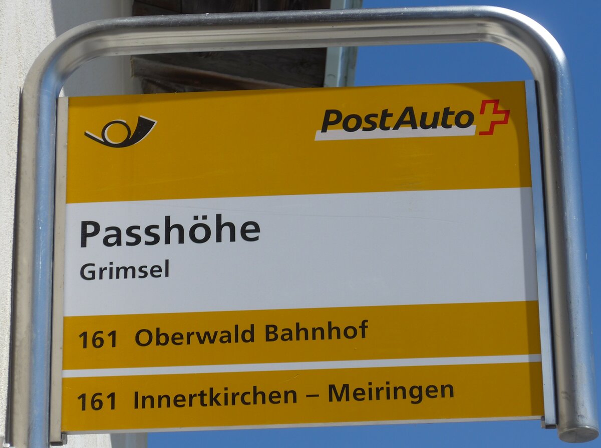 (195'280) - PostAuto-Haltestellenschild - Grimsel, Passhhe - am 29. Juli 2018