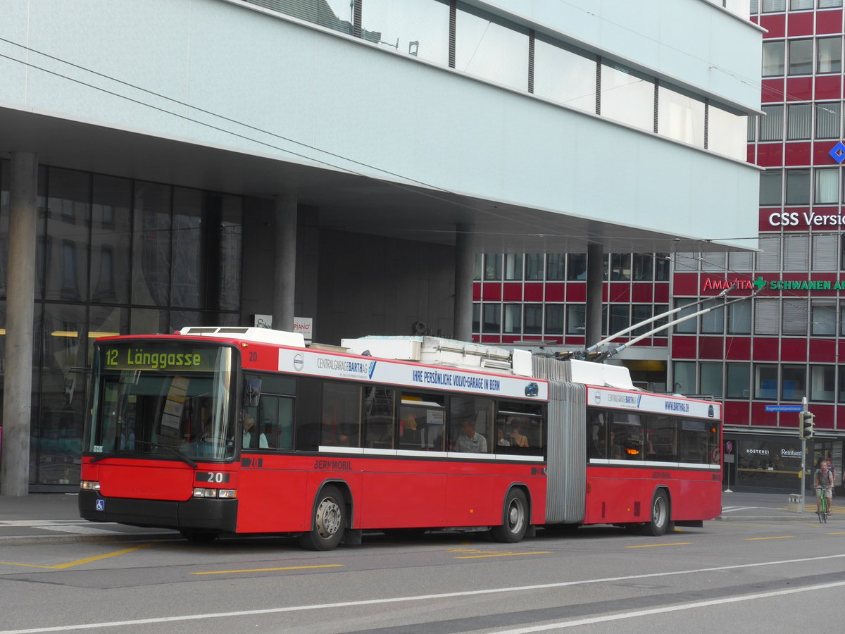 (195'368) - Bernmobil, Bern - Nr. 20 - NAW/Hess Gelenktrolleybus am 31. Juli 2018 in Bern, Schanzenstrasse