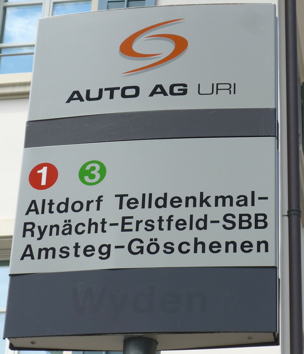 (195'431) - AUTO AG URI-Haltestellenschild - Altdorf, Gemeindehaus - am 1. August 2018