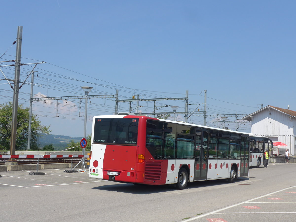 (195'565) - TPF Fribourg - Nr. 81/FR 300'342 - Mercedes am 5. August 2018 beim Bahnhof Palzieux
