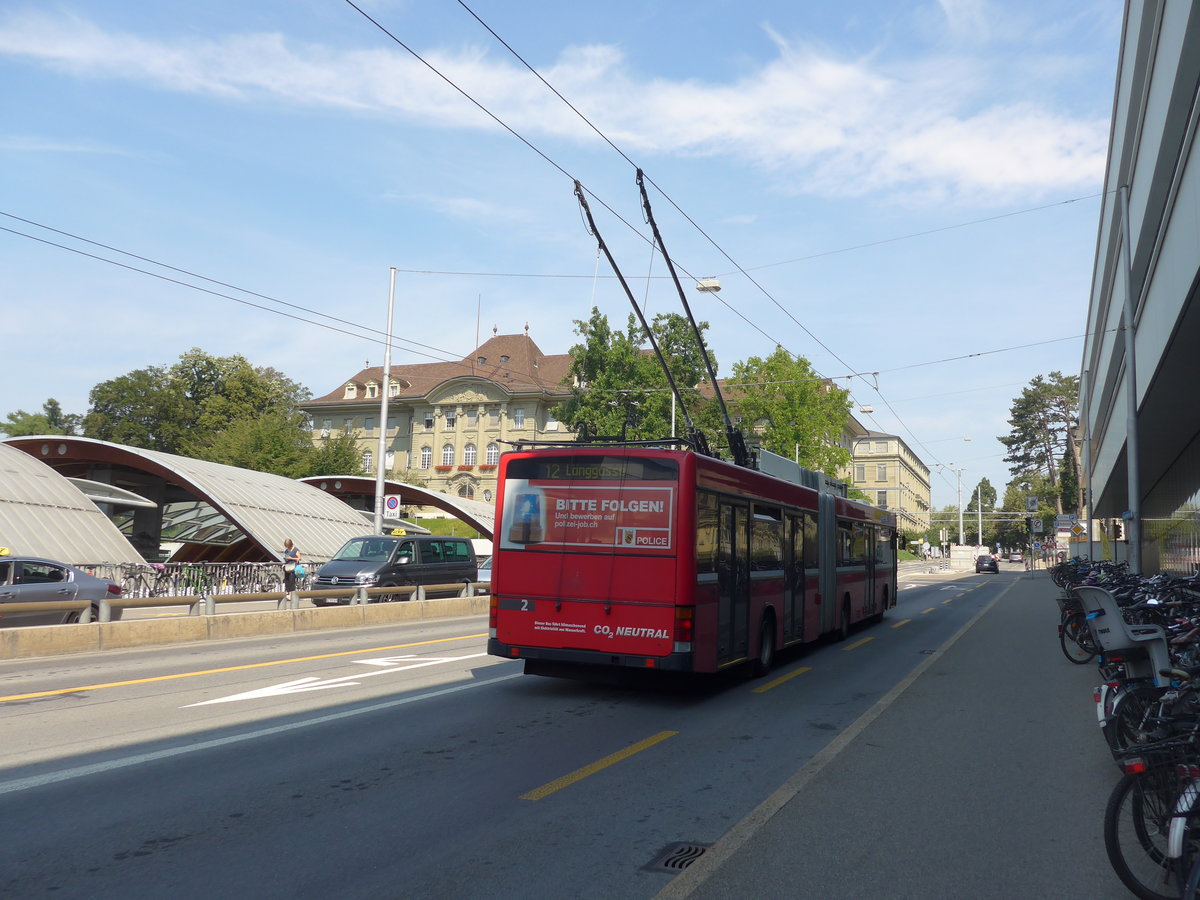 (195'674) - Bernmobil, Bern - Nr. 2 - NAW/Hess Gelenktrolleybus am 6. August 2018 in Bern, Schanzenstrasse