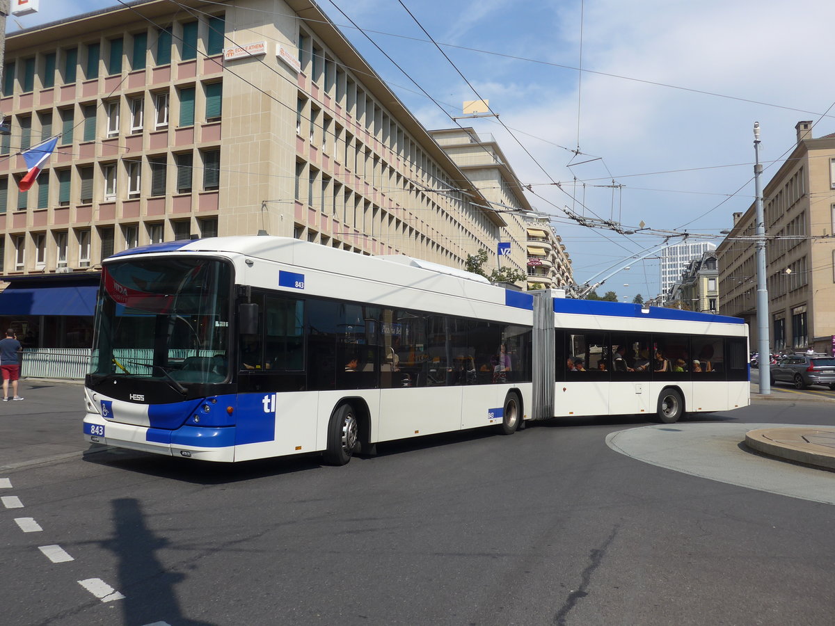 (195'757) - TL Lausanne - Nr. 843 - Hess/Hess Gelenktrolleybus am 6. August 2018 beim Bahnhof Lausanne