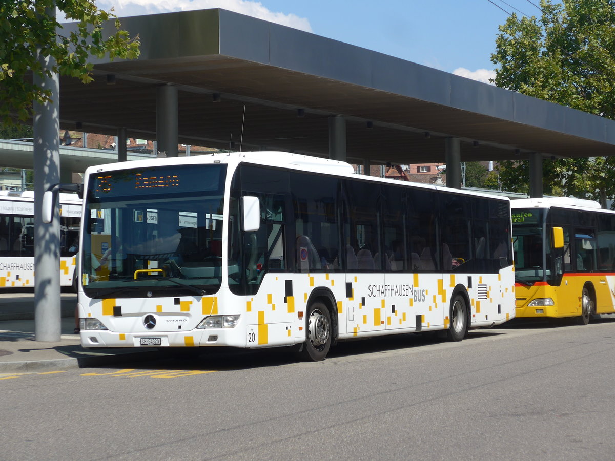 (196'095) - SB Schaffhausen - Nr. 20/SH 54'320 - Mercedes am 20. August 2018 beim Bahnhof Schaffhausen