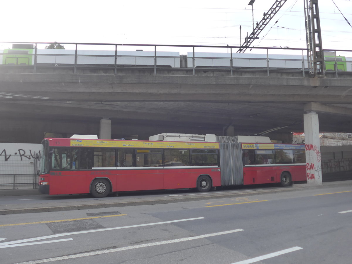 (196'356) - Bernmobil, Bern - Nr. 13 - NAW/Hess Gelenktrolleybus am 1. September 2018 in Bern, Schtzenmatte