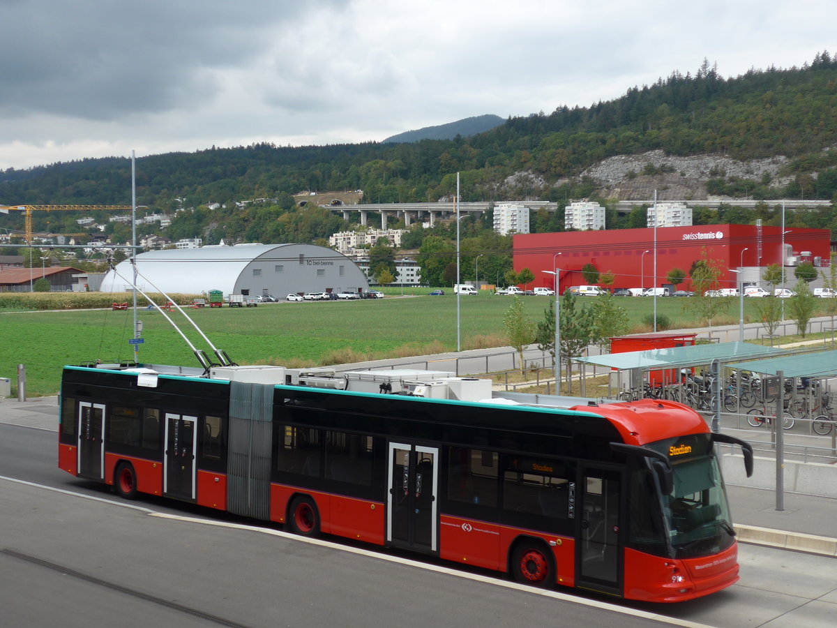 (196'485) - VB Biel - Nr. 91 - Hess/Hess Gelenktrolleybus am 3. September 2018 in Biel, Stadien